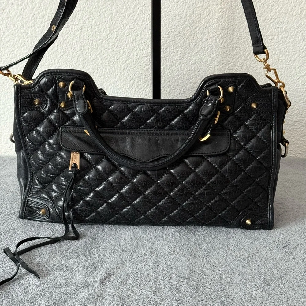 Rebecca Minkoff Quilted Leather Desired Satchel/Crossbody Bag Studded